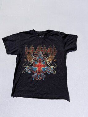 Def Leppard Union Jack Flag Vintage Style Black T-Shirt Size Small